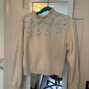 & Other Stories Cream Eyelet-Trim Turtleneck Sweater